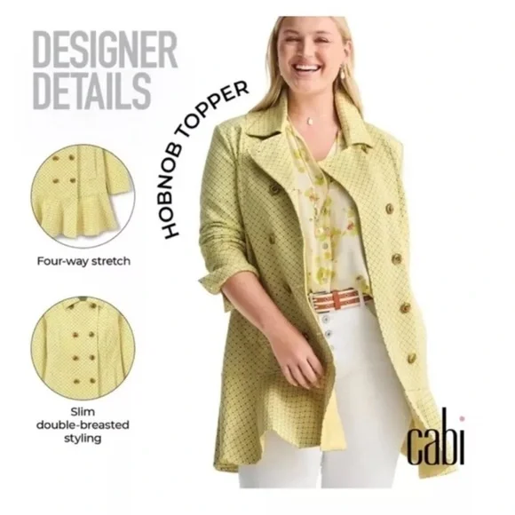 Cabi Women’s Hobnob Topper Jacket Swing Coat Daffodil Yellow Geometric Design S - Picture 4 of 15